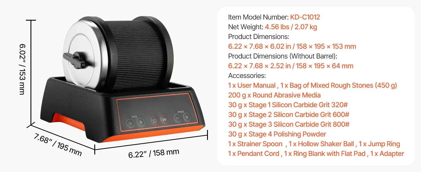 Rock Tumbler Kit with 4 Speeds & 9-Day Timer Polishing Kit-4 lbs / United States