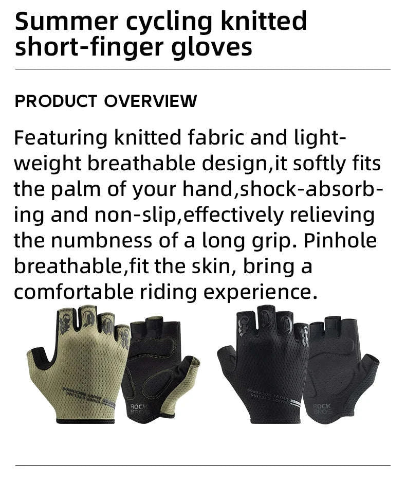 ROCKBROS Half Finger Cycling Gloves Breathable Shock Absorbing Fit-S360-B / M