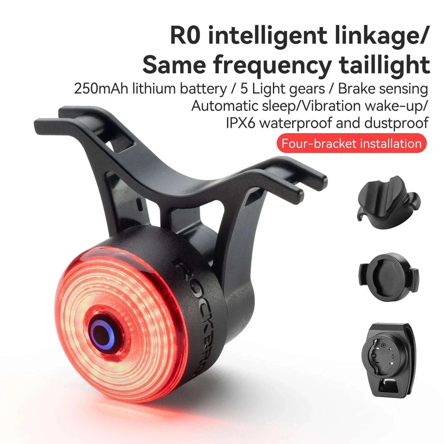 ROCKBROS Smart Bike Tail Light with Brake Sensing & Solar Power-24120010001