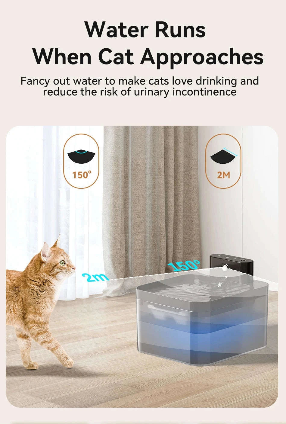 ROJECO Wireless Automatic Cat Water Fountain-Black / 2.2L