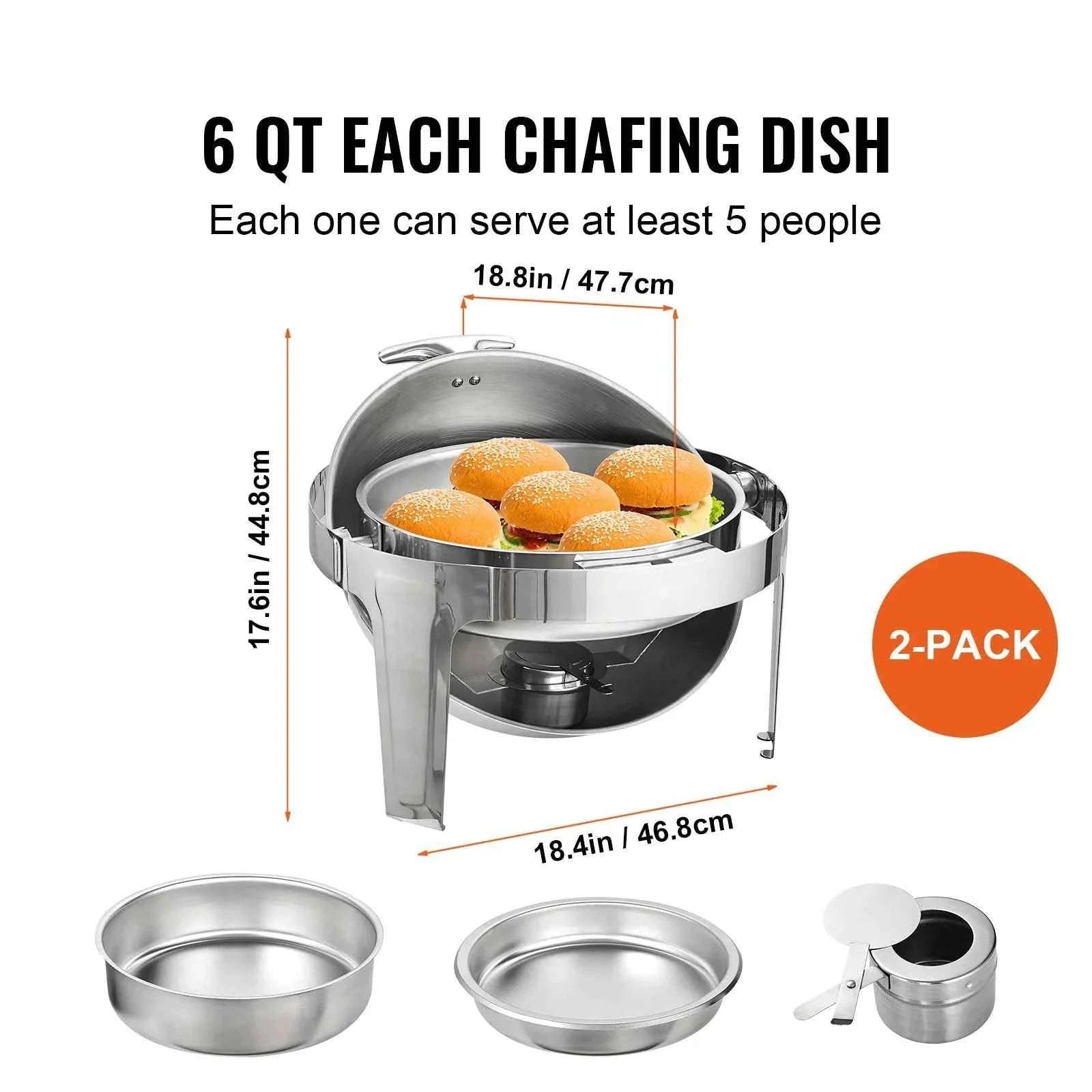 Roll Top Chafing Dish Buffet Set 6 Qt 2 Pack Stainless Steel-6QT  2 Packs / CZECH REPUBLIC