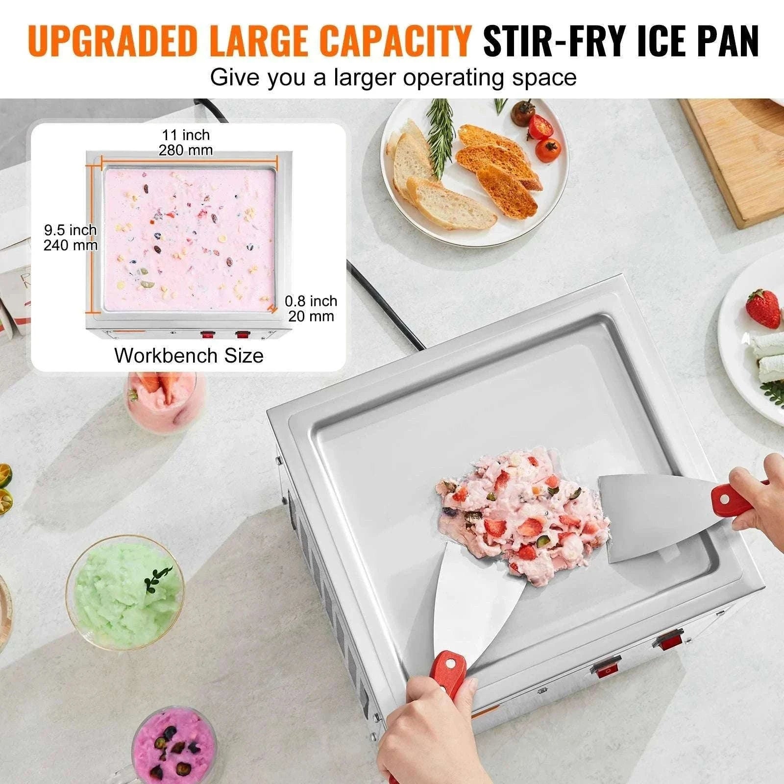 Rolled Ice Cream Maker with Compressor Stainless Steel 500W-france