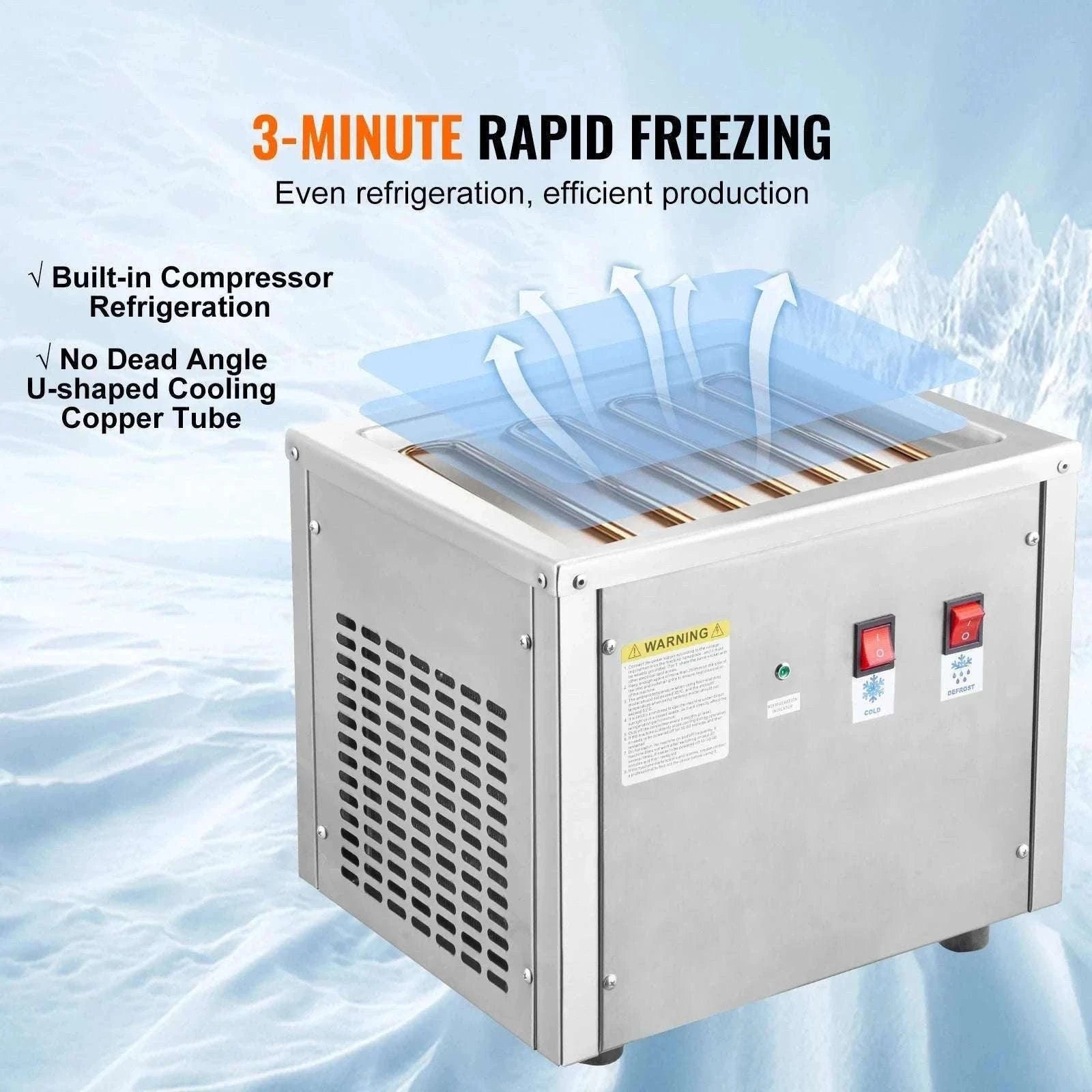 Rolled Ice Cream Maker with Compressor Stainless Steel 500W-france