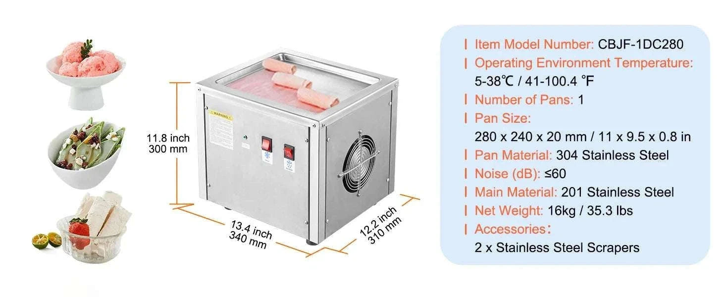 Rolled Ice Cream Maker with Compressor Stainless Steel 500W-france