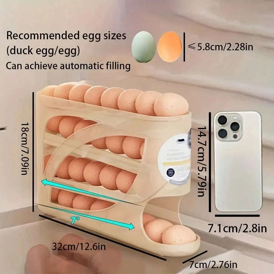 Rolling Egg Rack with Side Door – Holds 30 Eggs, Space-Saving Fridge Organizer-United States / Holds 30 eggs / 4-tier
