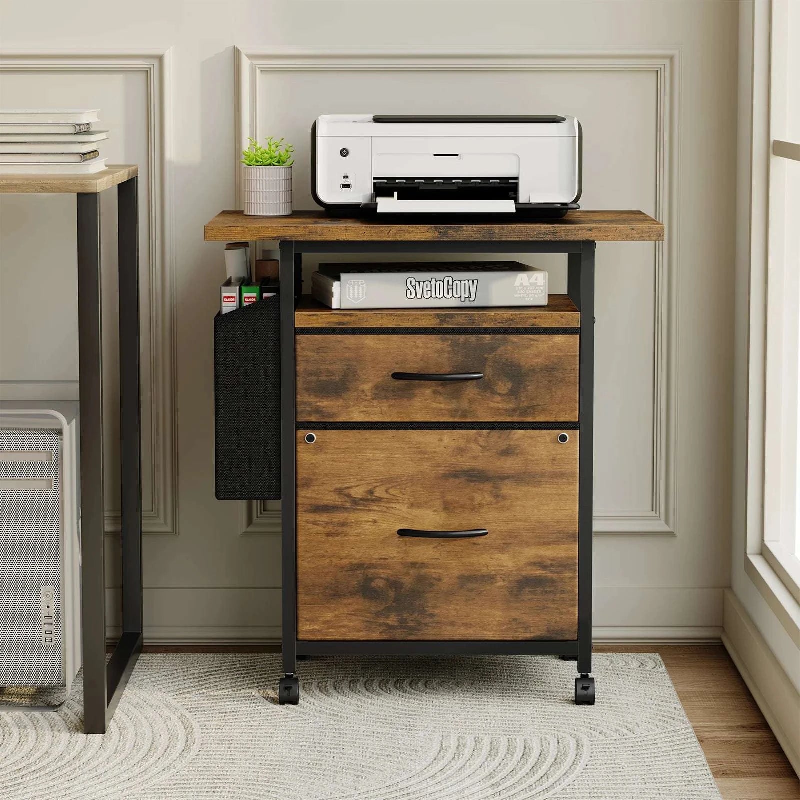 Rolling File Cabinet with Drawers, Printer Stand & Storage Shelf-Chocolate / United States