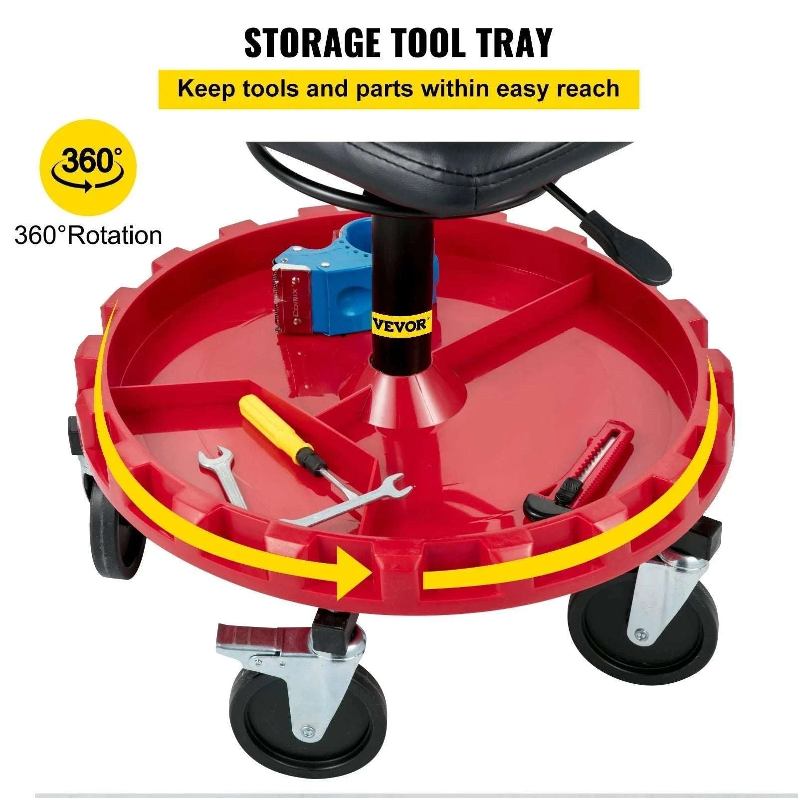 Rolling Garage Stool with Wheels & Tool Tray, 300 lb Capacity-United States