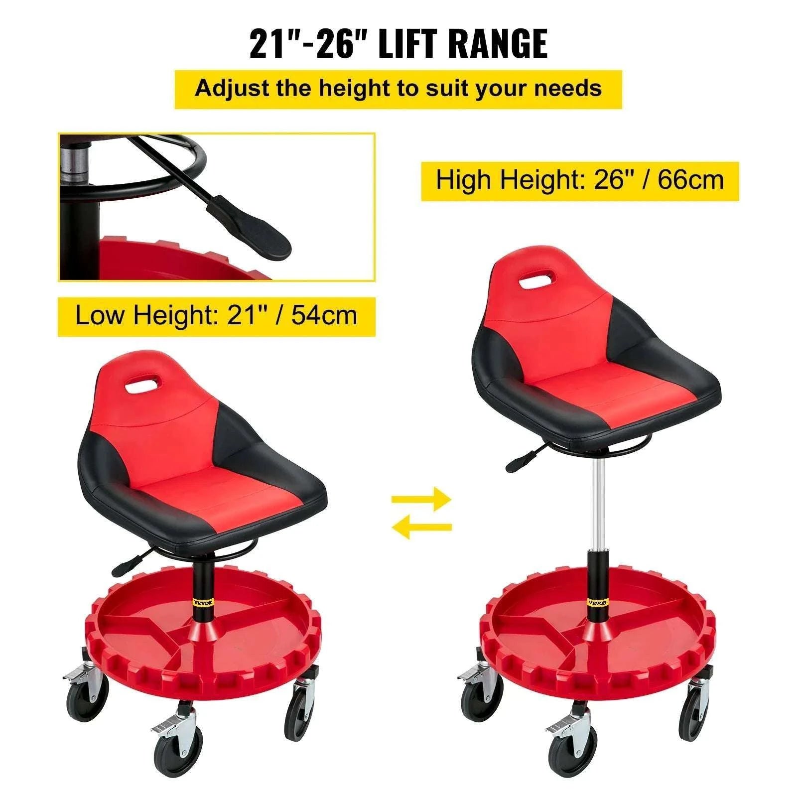 Rolling Garage Stool with Wheels & Tool Tray, 300 lb Capacity-United States