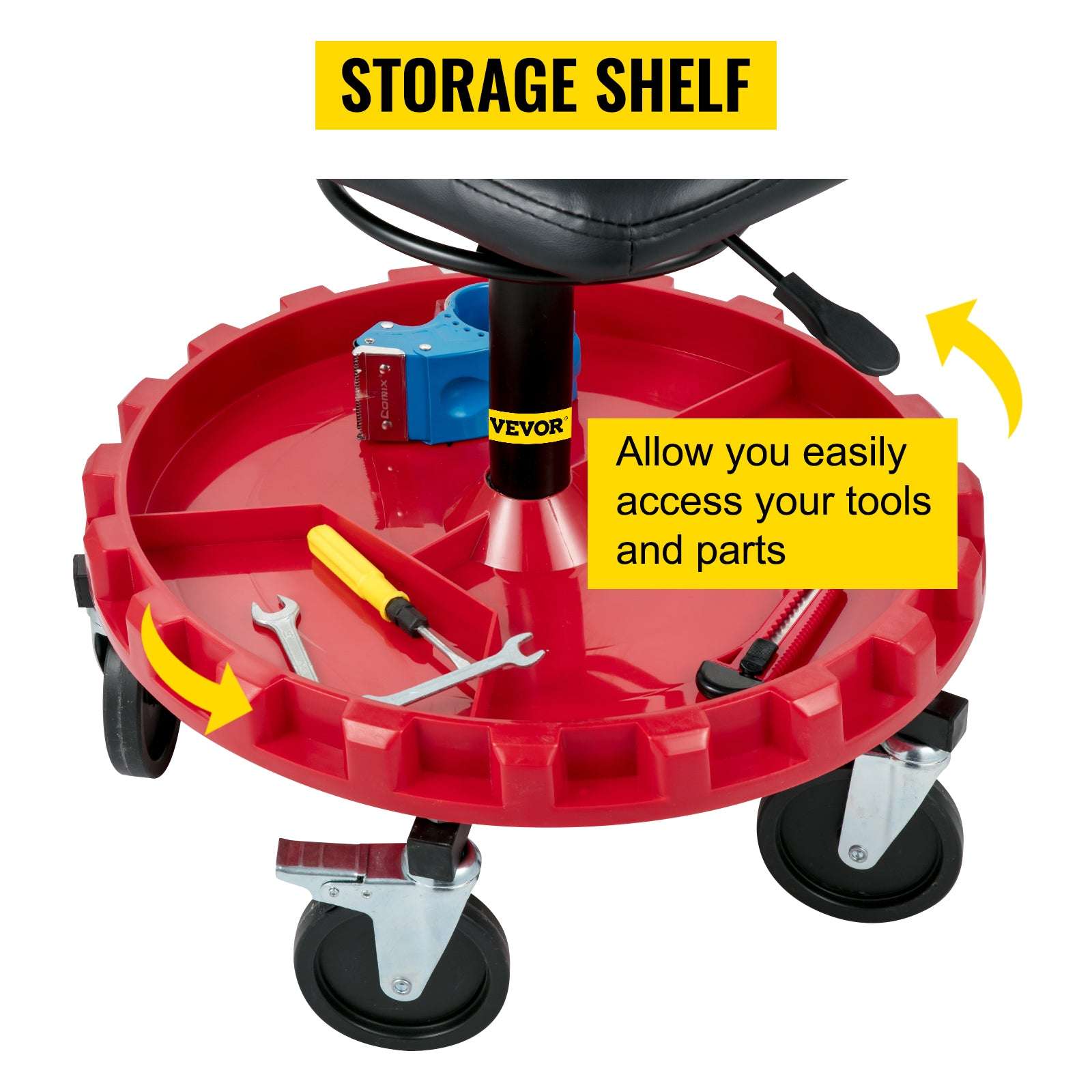 Rolling Garage Stool with Wheels & Tool Tray, 300 lb Capacity-United States
