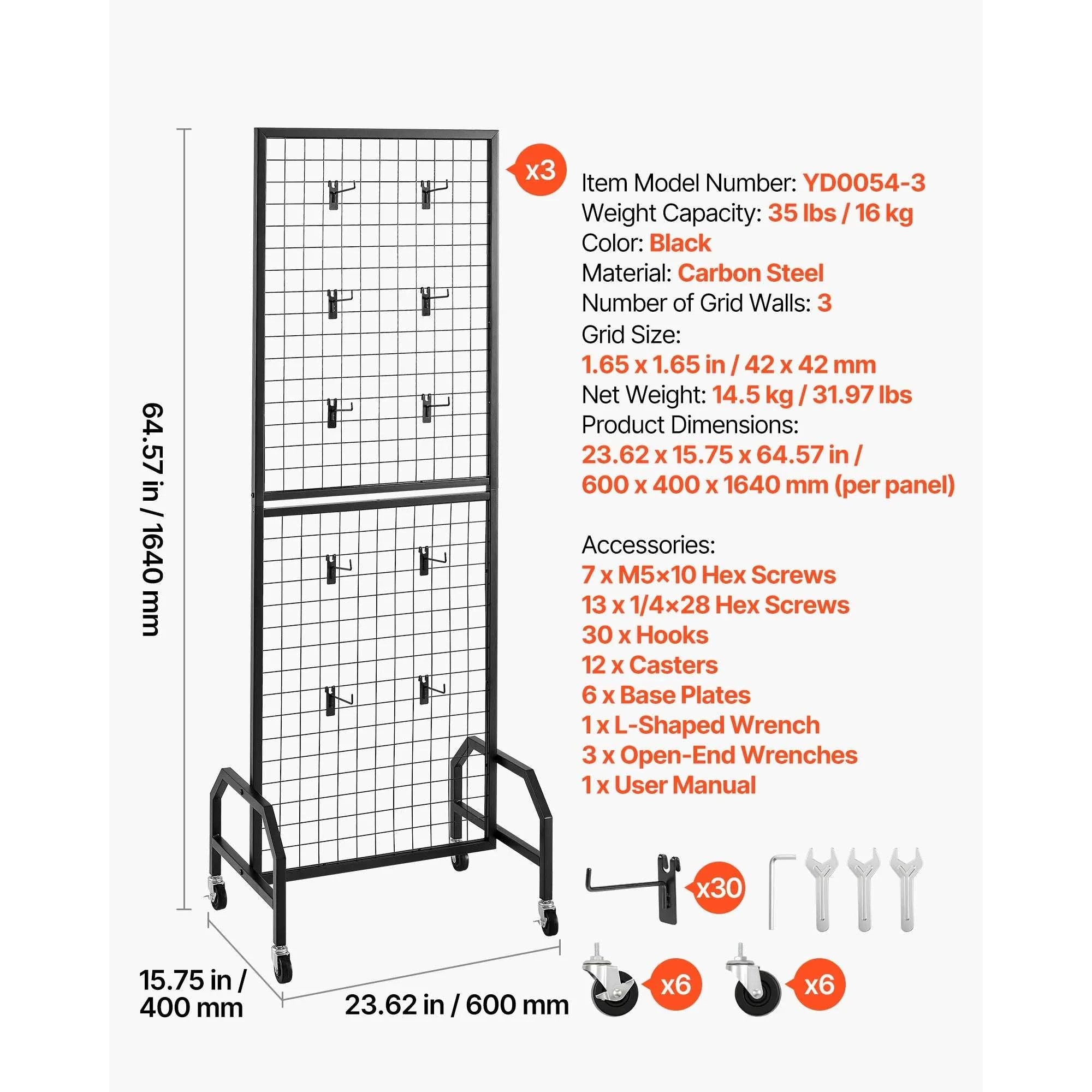Rolling Grid Wall Display Panel with Hooks and Wheels-70-80inch 2 Packs / United States