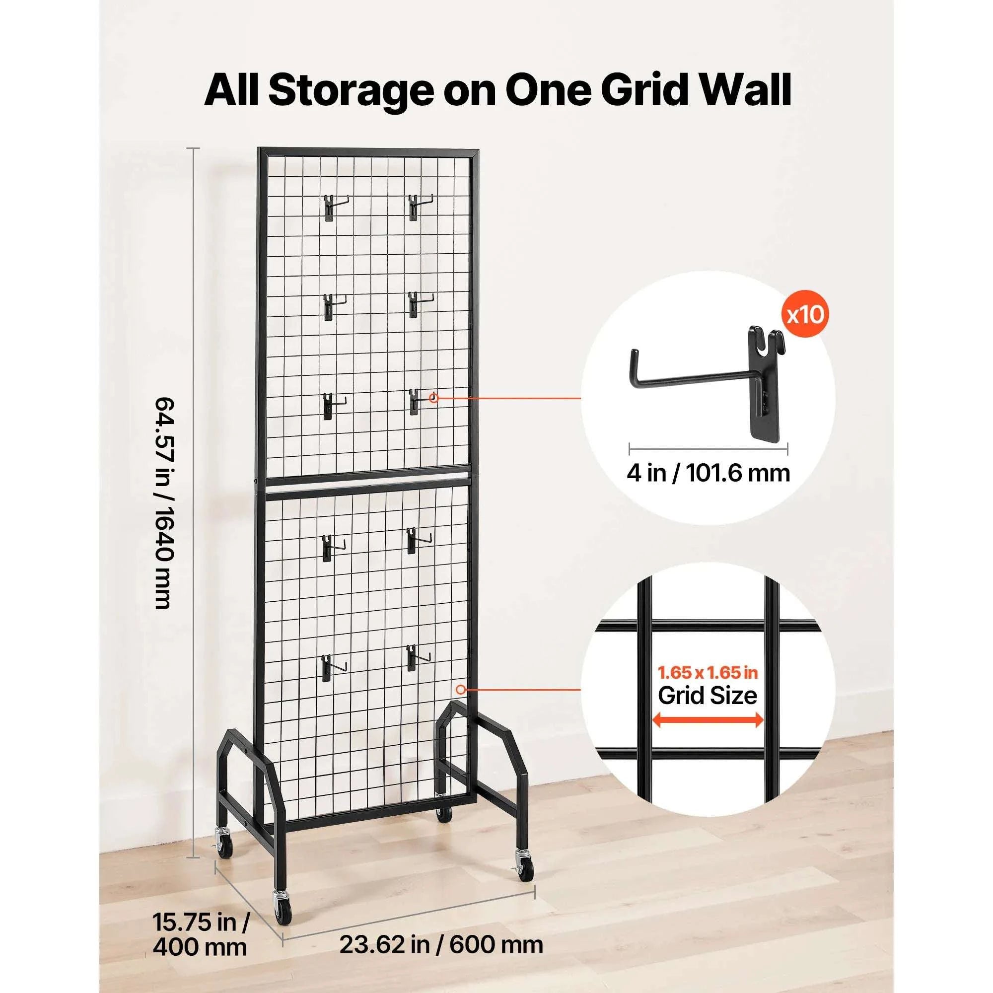 Rolling Grid Wall Display Panel with Hooks and Wheels-70-80inch 2 Packs / United States