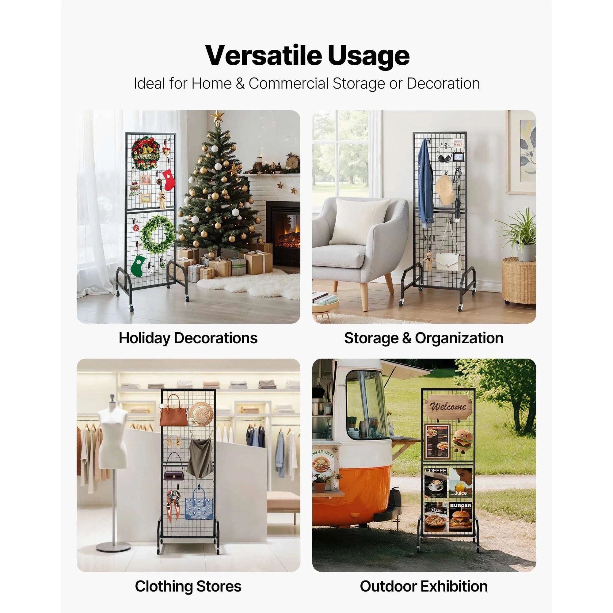 Rolling Grid Wall Display Panel with Hooks and Wheels-70-80inch 2 Packs / United States