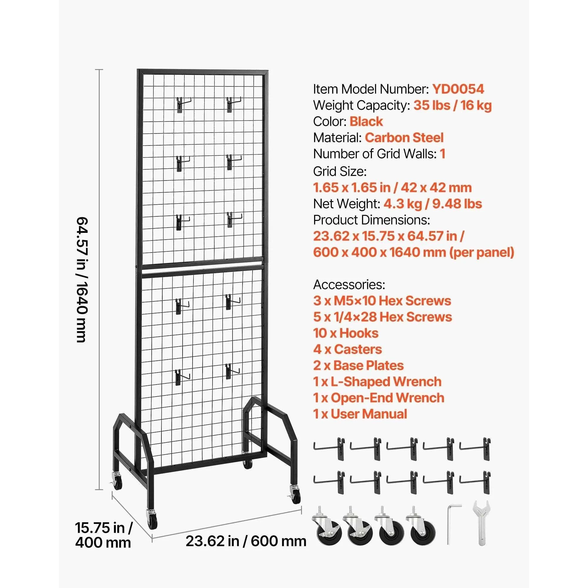 Rolling Grid Wall Display Panel with Hooks and Wheels-70-80inch 2 Packs / United States