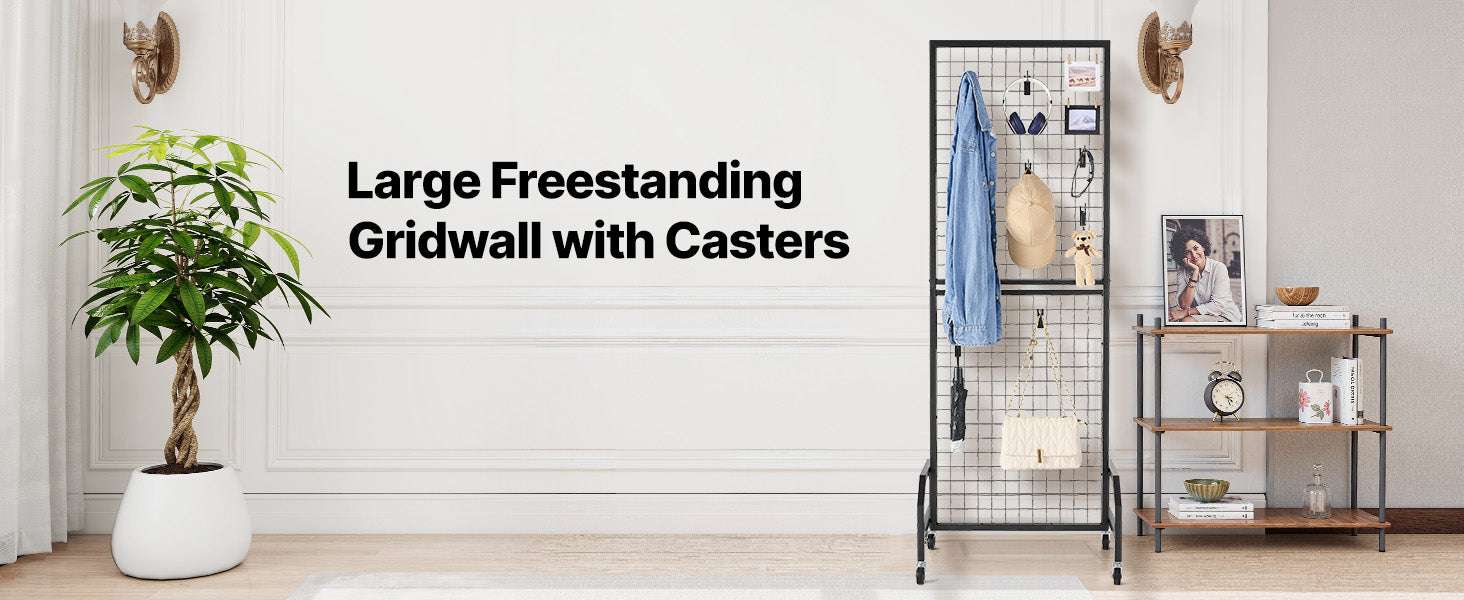 Rolling Grid Wall Display Rack with Wheels Steel Panel Stand-70-80in 2 grids / spain