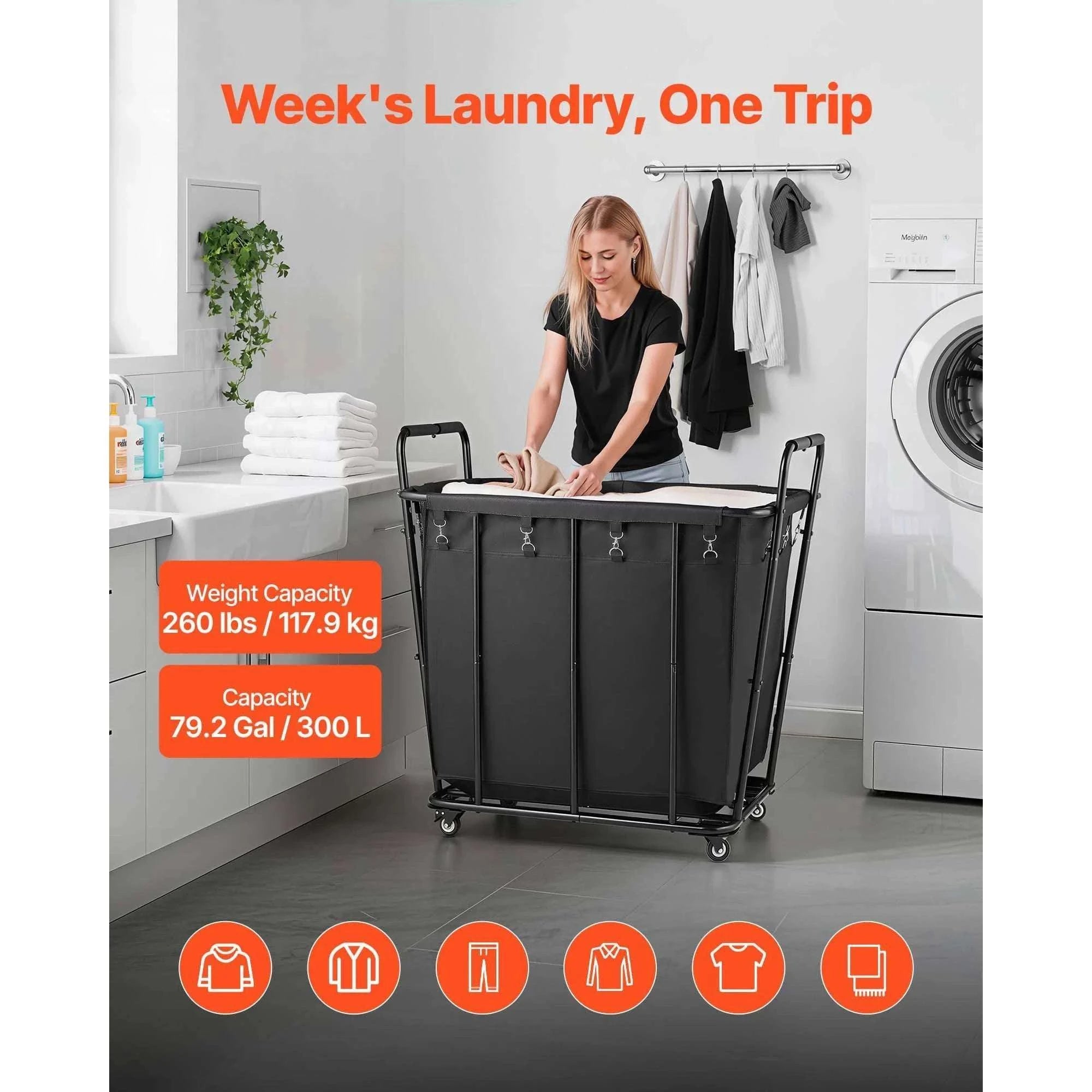 Rolling Laundry Cart with Wheels Heavy Duty Utility Shopping Basket-Basket Style typeA / United States