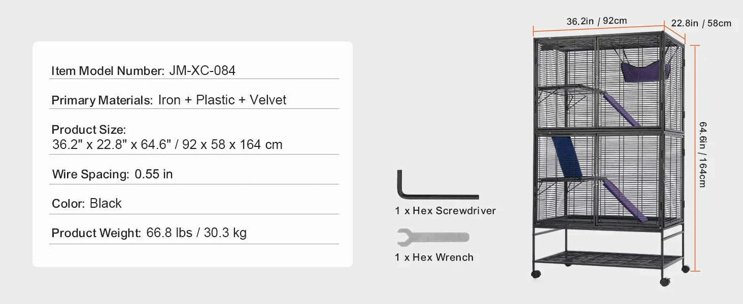 Rolling Metal Ferret Cage with 4-Tier Critter Habitat-30x18x69inch / Poland