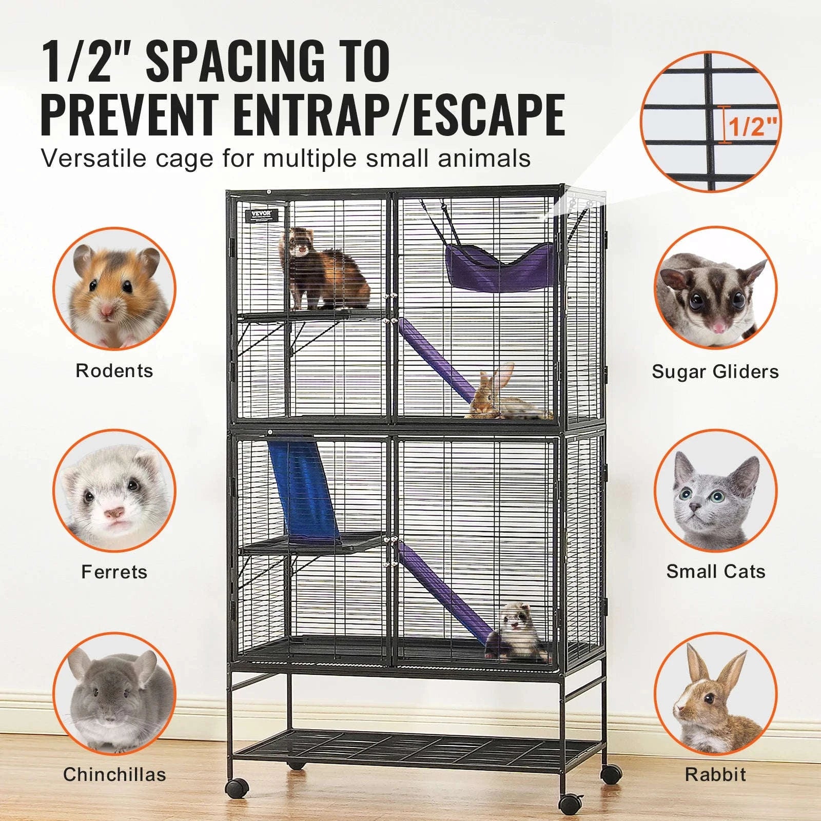 Rolling Metal Ferret Cage with 4-Tier Critter Habitat-30x18x69inch / Poland