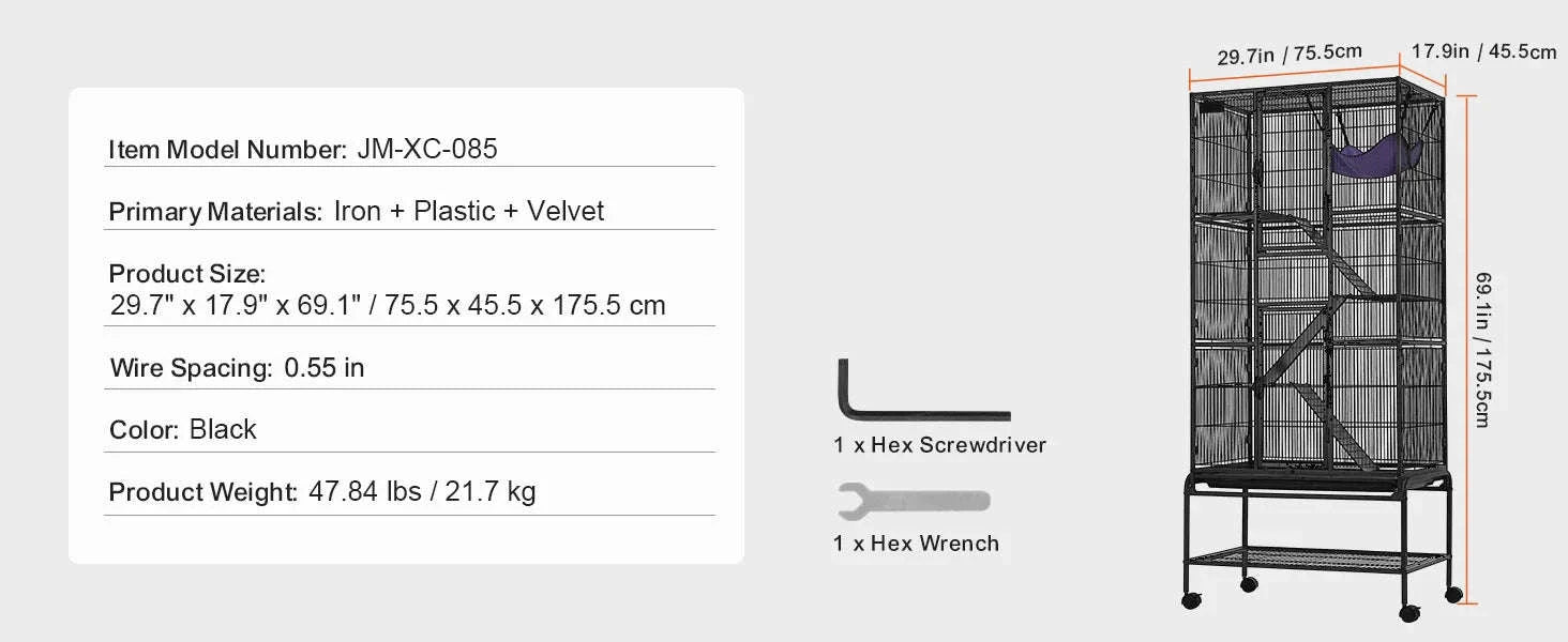 Rolling Metal Ferret Cage with 4-Tier Critter Habitat-30x18x69inch / Poland