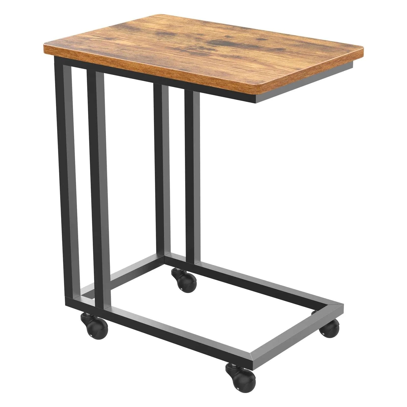 Rolling Overbed Sofa Table with Wheels Metal Frame C-Shape Desk-Brown / United States