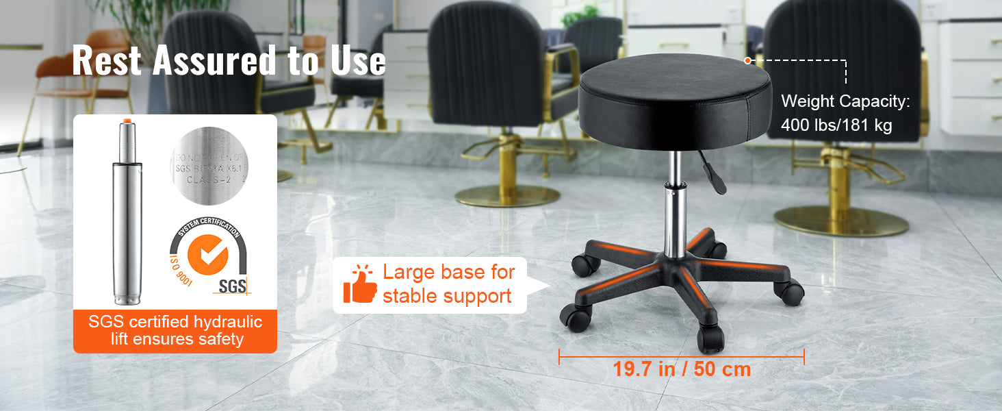 Adjustable Rolling Stool with Wheels 360° Swivel Salon Chair