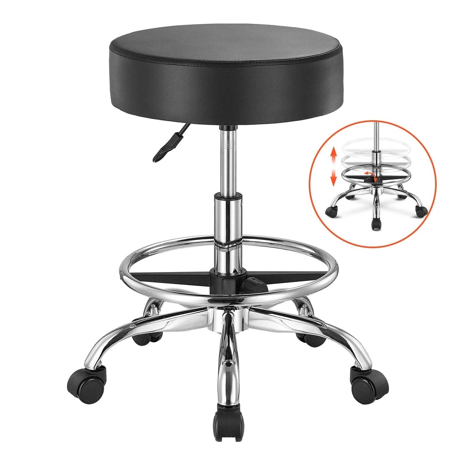 Rolling Stool Chair with Wheels 450 lb Capacity Adjustable Height-Black Back Support / United States