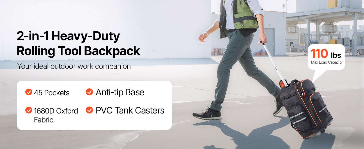 Rolling Tool Backpack with Wheels 110lb Capacity & Multi-Pocket Storage-14in 45 Pockets / CZECH REPUBLIC