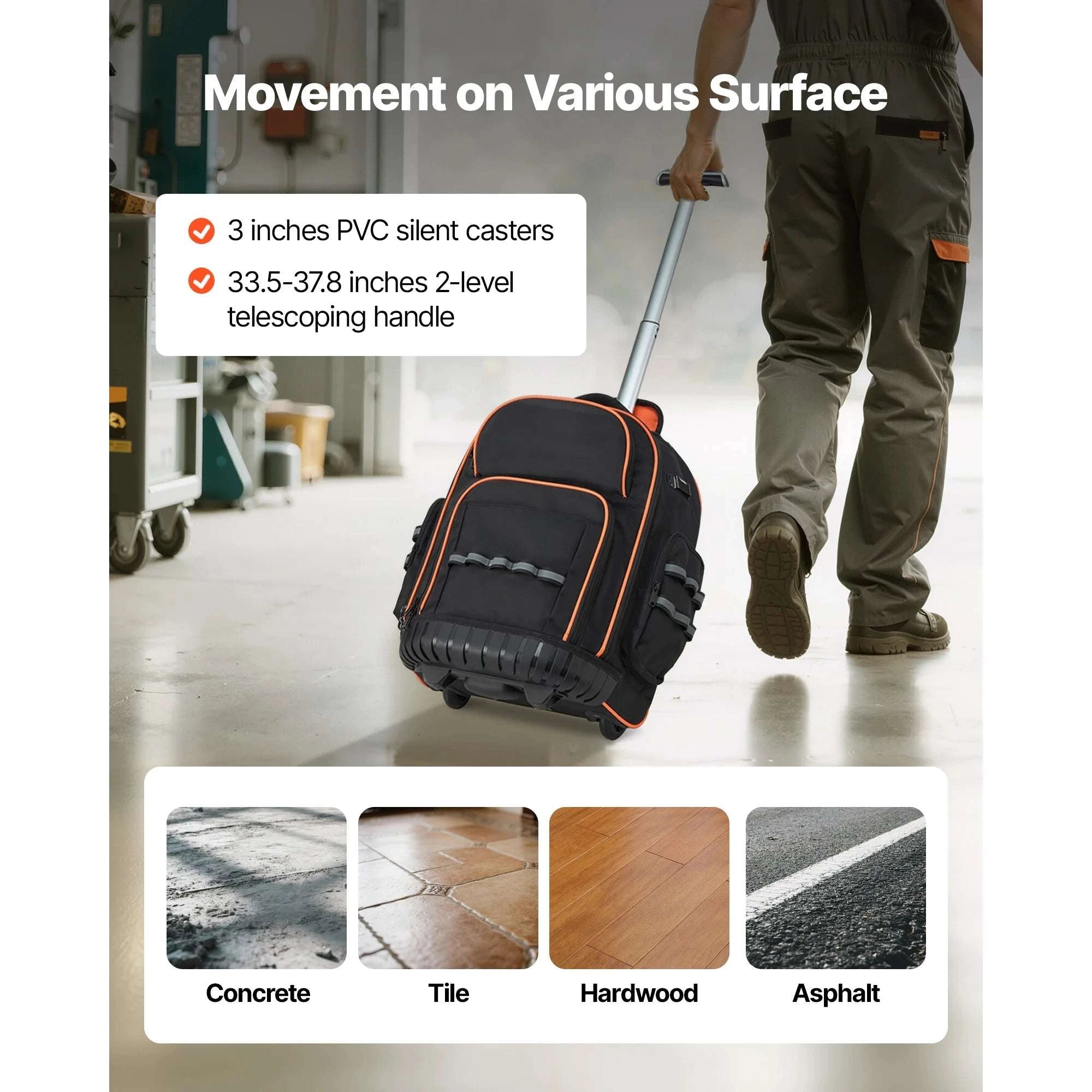 Rolling Tool Backpack with Wheels 110lb Capacity & Multi-Pocket Storage-14in 45 Pockets / CZECH REPUBLIC