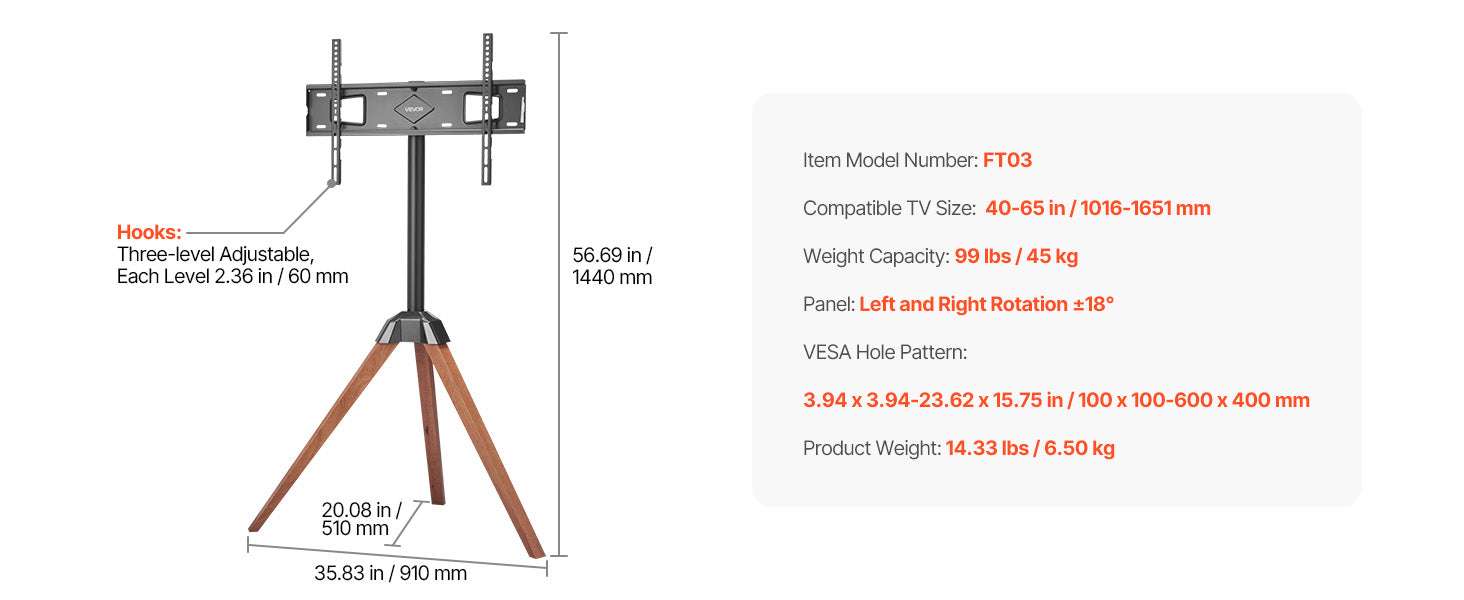 Rolling TV Stand with Wheels Adjustable Mobile TV Cart-Four Bracket / United States