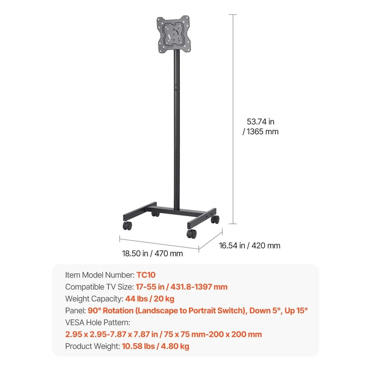 Rolling TV Stand with Wheels for 17-100 in TVs-Four Bracket / United Kingdom