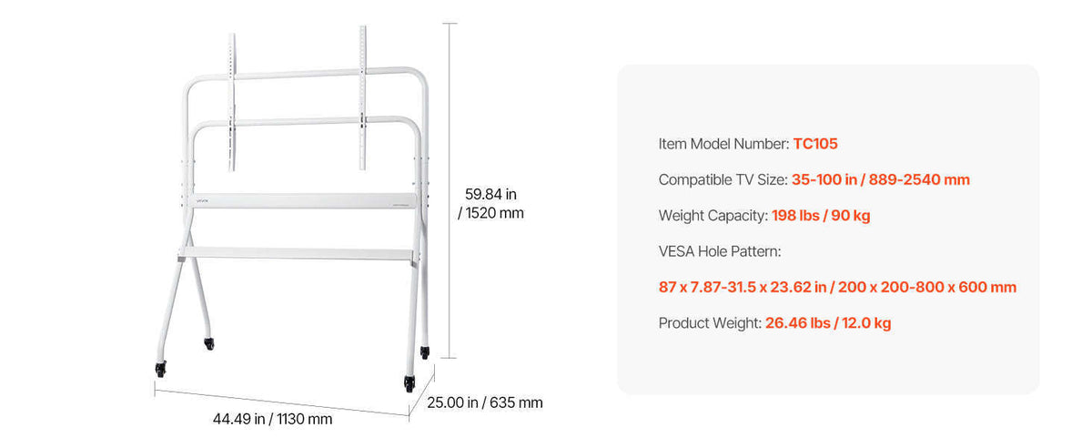 Rolling TV Stand with Wheels for 17-100 in TVs-Four Bracket / United Kingdom