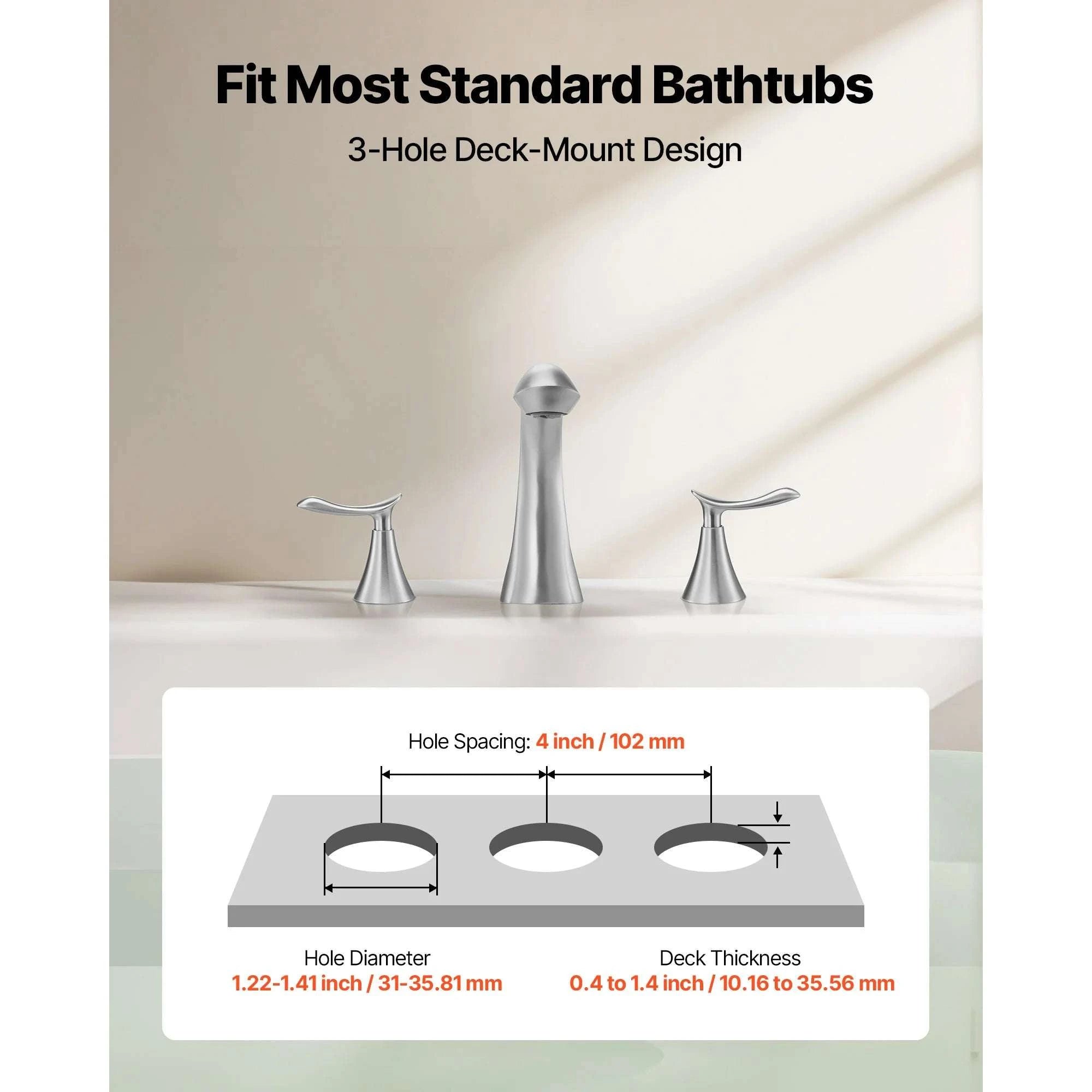 Roman Tub Faucet with Dual Handles Deck Mount Fast Fill Design-Silver / United States