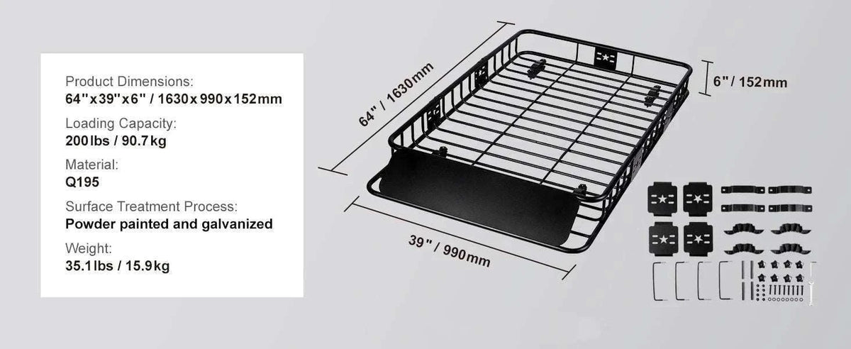 Roof Rack Cargo Basket 200lb Heavy-Duty Rooftop Carrier-51 inches / United States