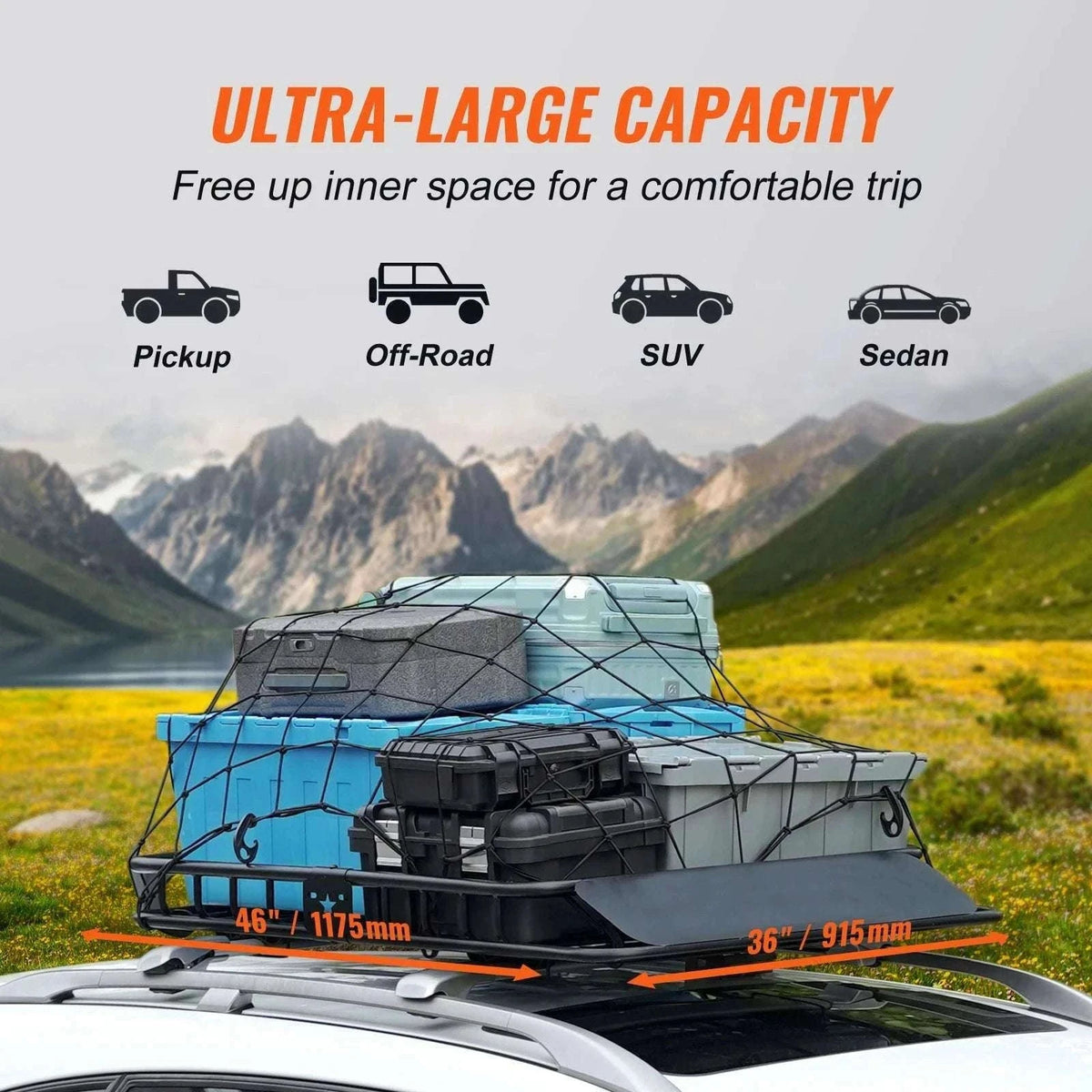 Roof Rack Cargo Basket 200lb Heavy-Duty Rooftop Carrier-51 inches / United States