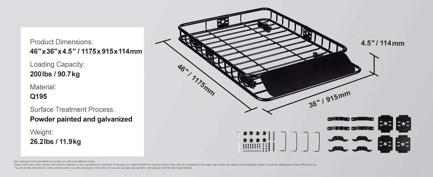 Roof Rack Cargo Basket 200lb Heavy-Duty Rooftop Carrier-51 inches / United States