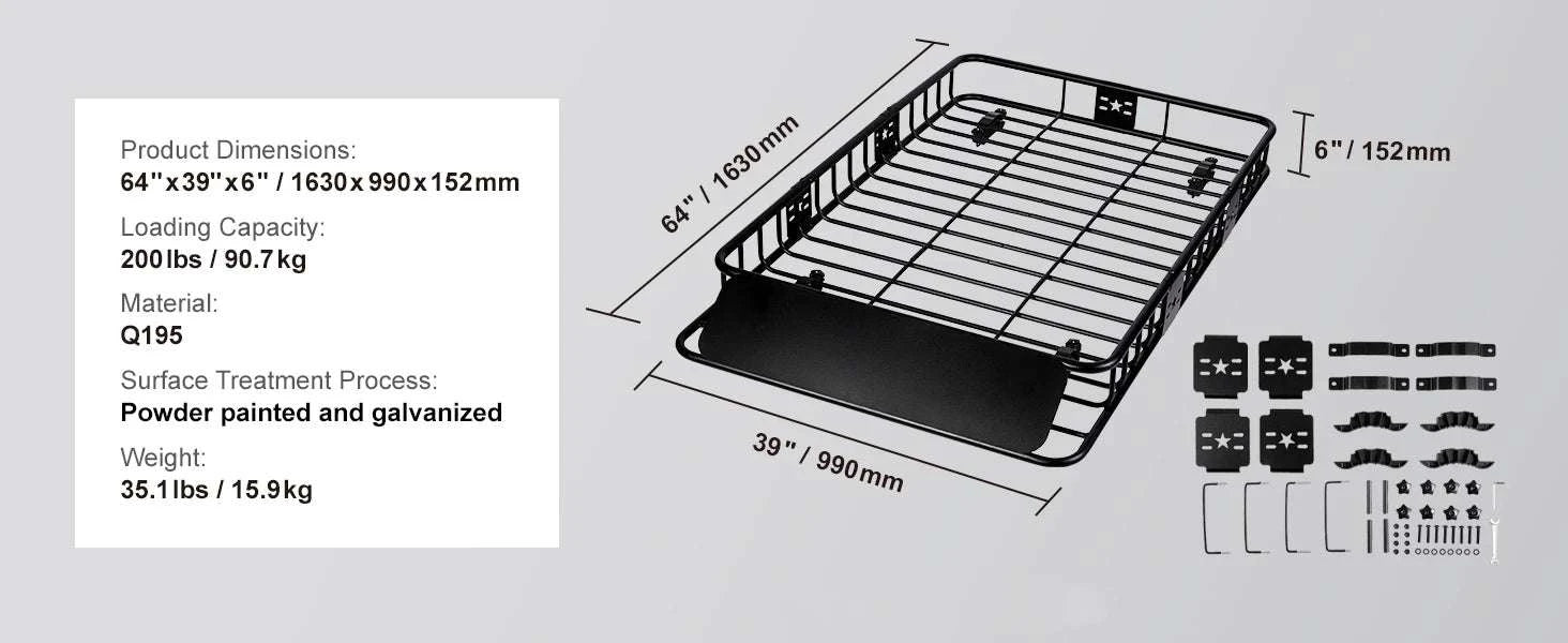Roof Rack Cargo Basket 200lb Heavy-Duty Rooftop Carrier-51 inches / United States