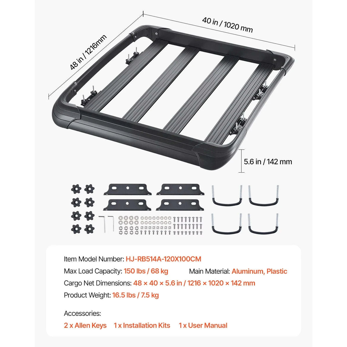 Roof Rack Cargo Carrier 48 x 40 x 5.6 in Universal Rooftop Cargo Basket-48x40x5.6 / United Kingdom
