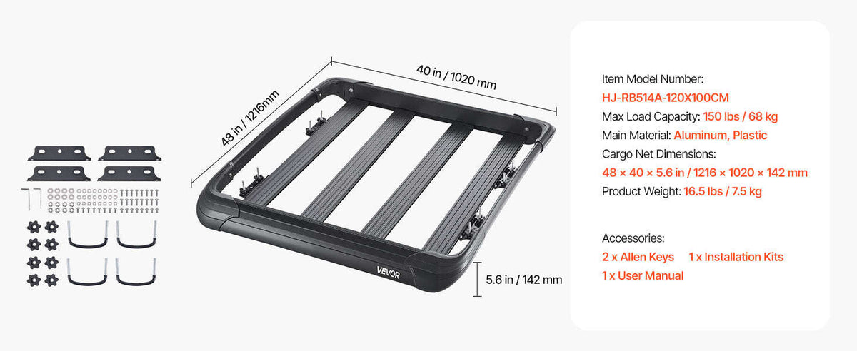 Roof Rack Cargo Carrier 48 x 40 x 5.6 in Universal Rooftop Cargo Basket-48x40x5.6 / United Kingdom