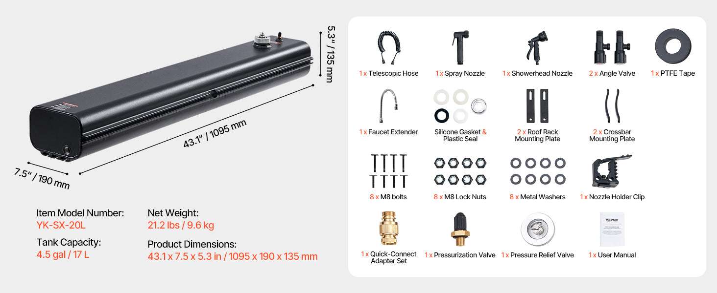 Roof Rack Pressurized Water Tank 4 Gal Aluminum Outdoor Shower System-8 gal / spain