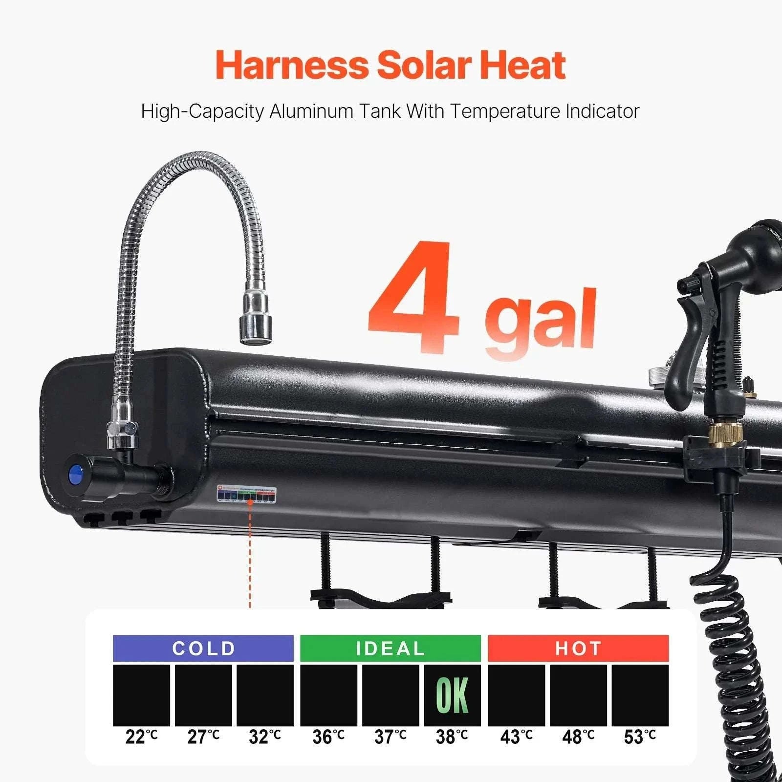 Roof Rack Pressurized Water Tank 4 Gal Aluminum Outdoor Shower System-8 gal / spain