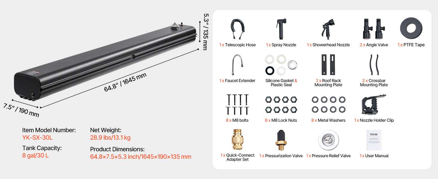 Roof Rack Pressurized Water Tank 4 Gal Aluminum Outdoor Shower System-