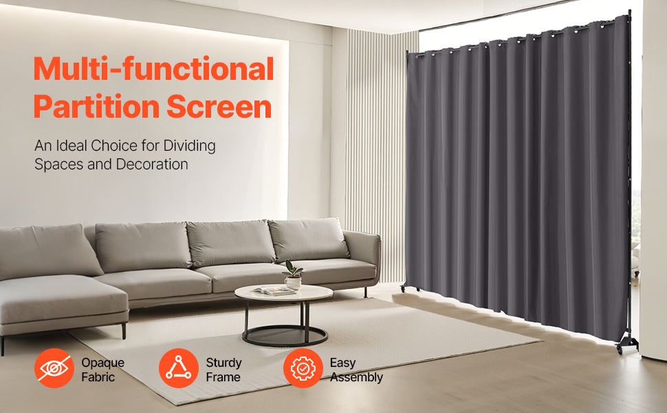 SucceBuy Room Divider Portable Panel Privacy Screen with Wheels Freestanding for Office Bedroom Dining Room Study Gray Decor