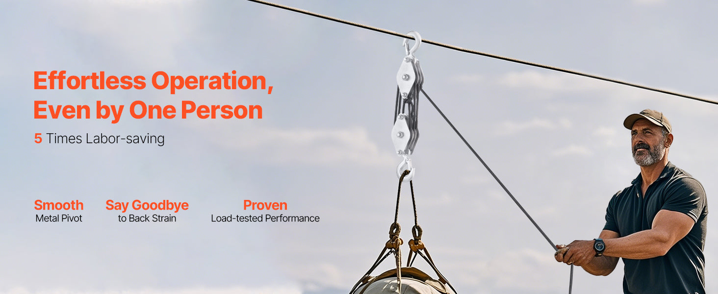 1100 lbs Manual Pulley Hoist with 100ft Rope & 5:1 Lifting Power