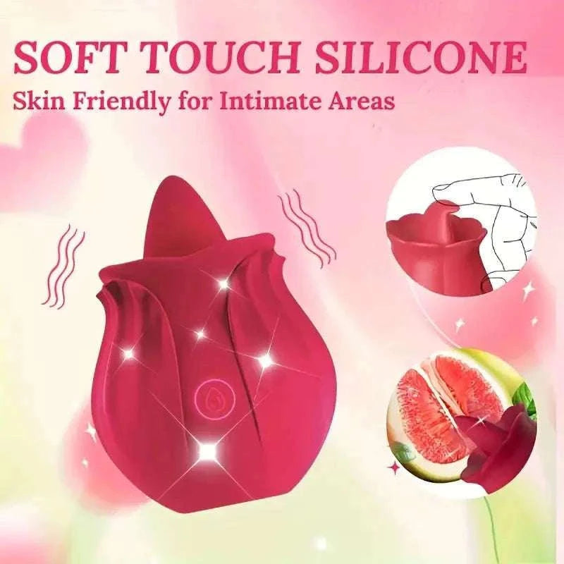 Rose Clitoral Suction & Licking Vibrator with 10 Modes-red