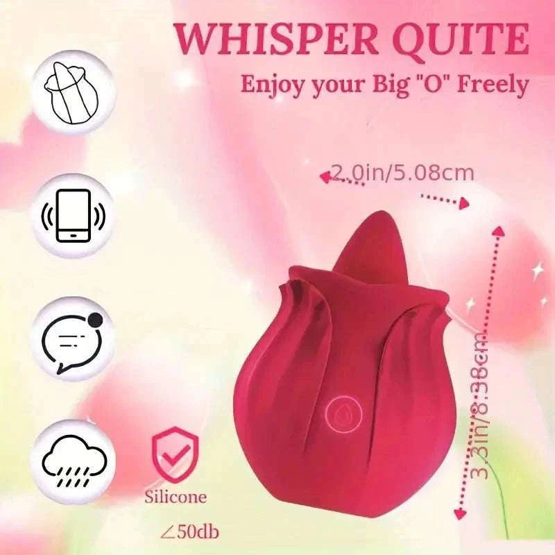 Rose Clitoral Suction & Licking Vibrator with 10 Modes-red