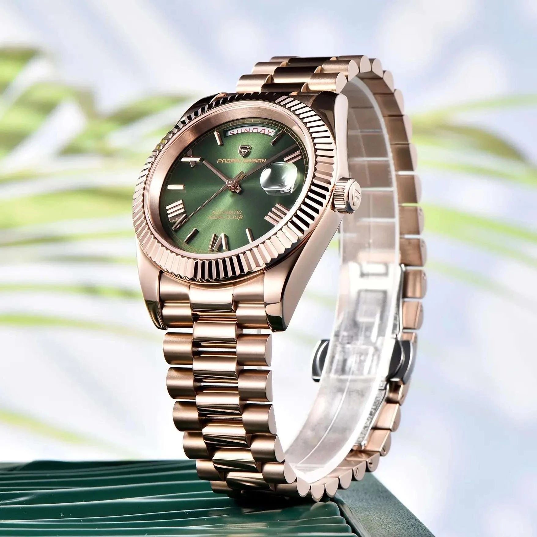 Rose Gold Automatic Mechanical Watch Men NH36A Sapphire 10Bar-White / Option 2 / Italy