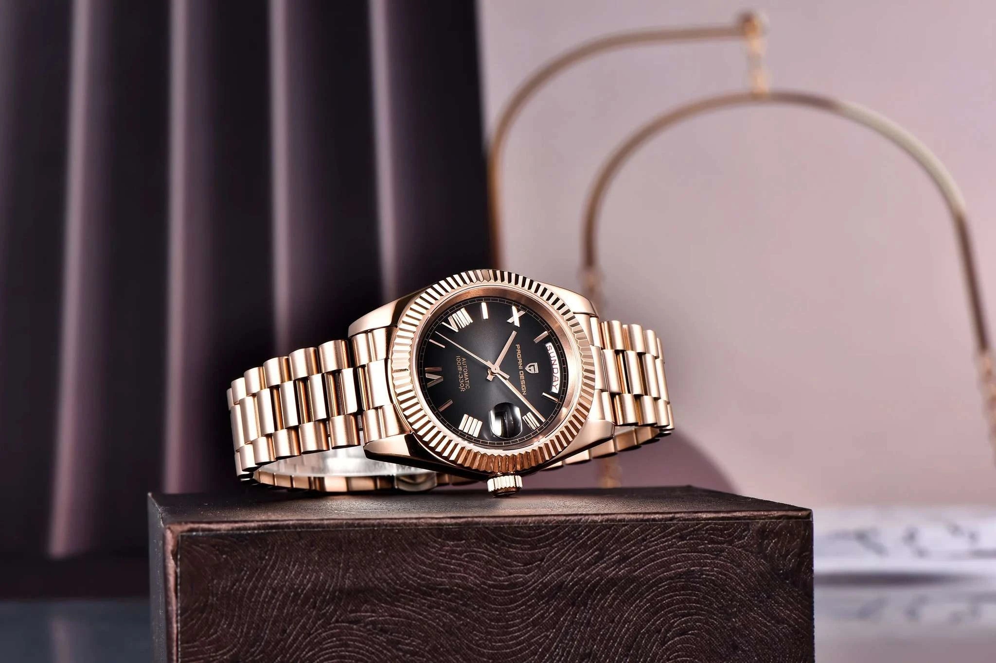 Rose Gold Automatic Mechanical Watch Men NH36A Sapphire 10Bar-White / Option 2 / Italy
