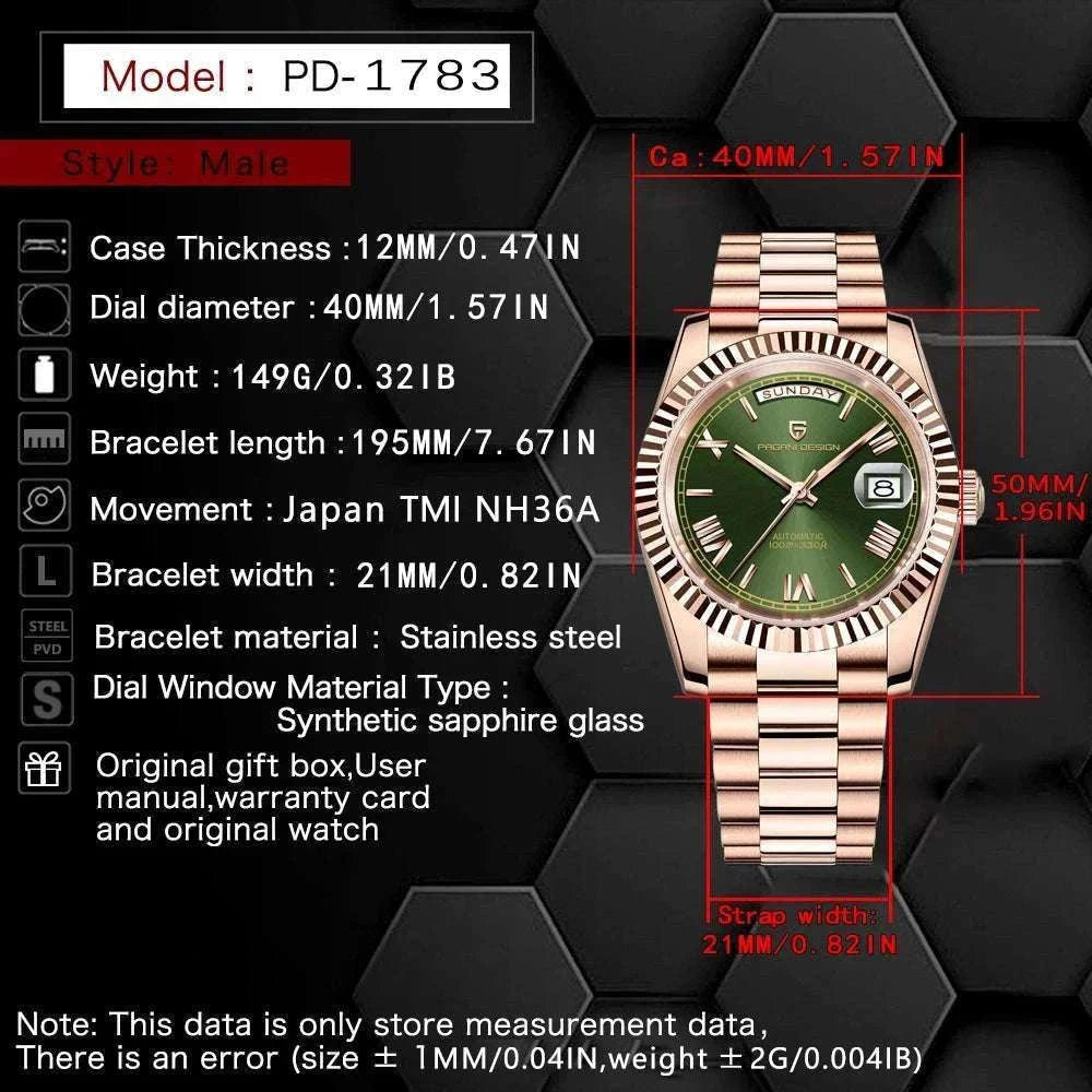 Rose Gold Automatic Mechanical Watch Men NH36A Sapphire 10Bar-White / Option 2 / Italy