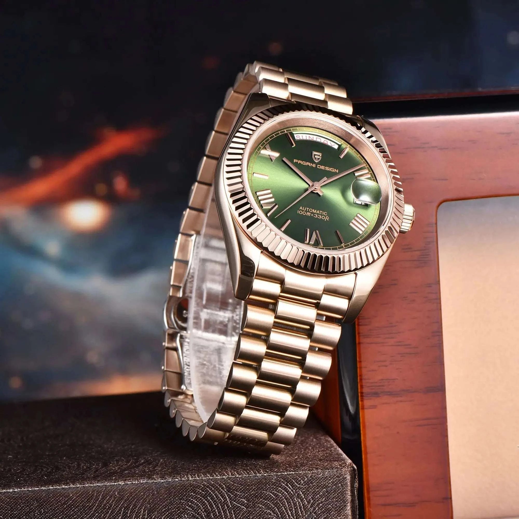 Rose Gold Automatic Mechanical Watch Men NH36A Sapphire 10Bar-White / Option 2 / Italy