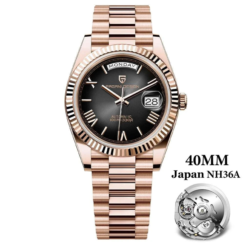 Rose Gold Automatic Mechanical Watch Men NH36A Sapphire 10Bar-White / Option 2 / Italy