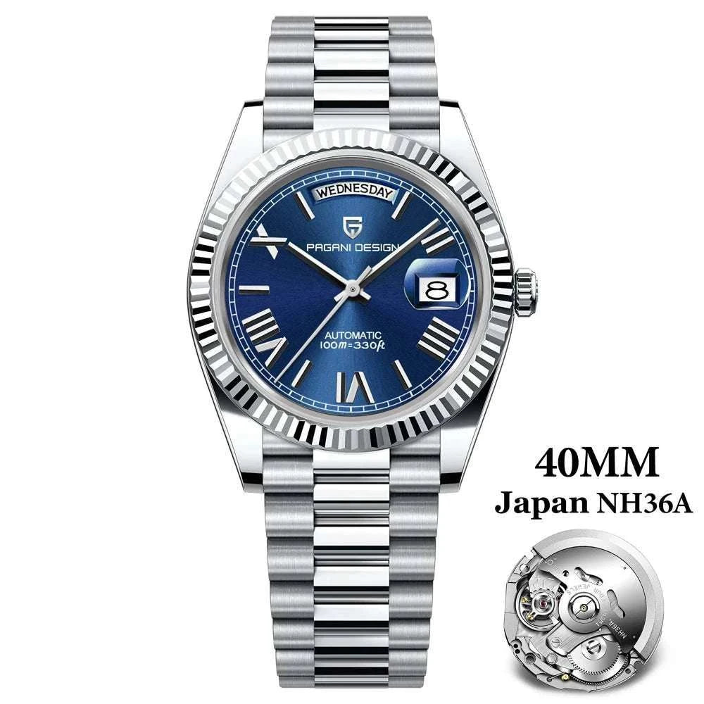 Rose Gold Automatic Mechanical Watch Men NH36A Sapphire 10Bar-White / Option 2 / Italy
